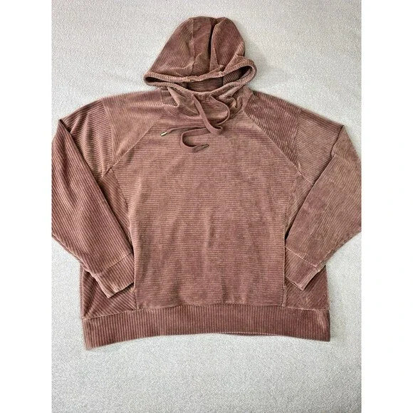 Zella Peacoat Hoodie Kangaroo Pocket Women's XL Pink Drawstring Ribbed Pattern - Picture 3 of 13